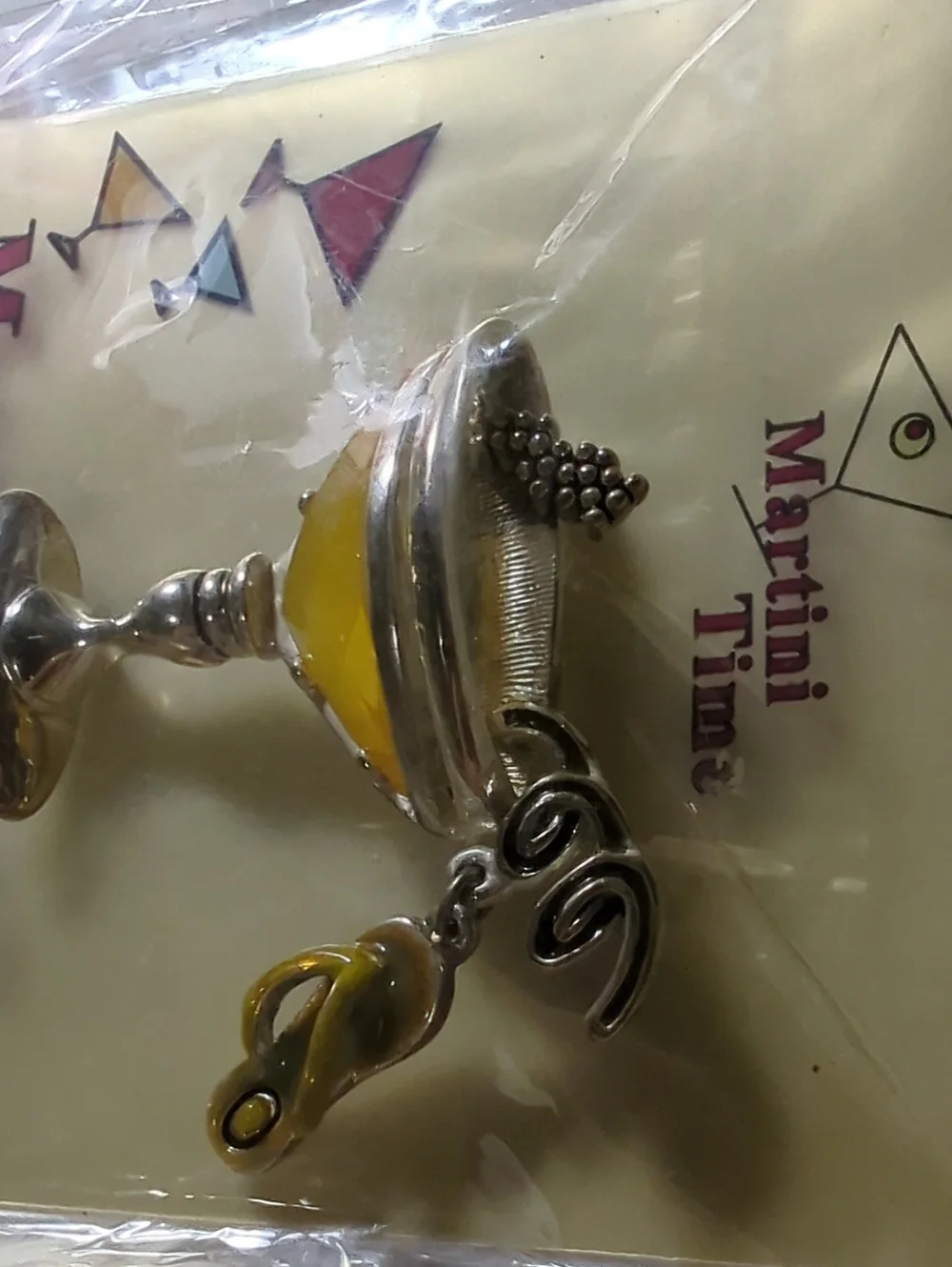 Martini Glass Pin Brooch with Flip Flop Attached to Curling Straw NWT